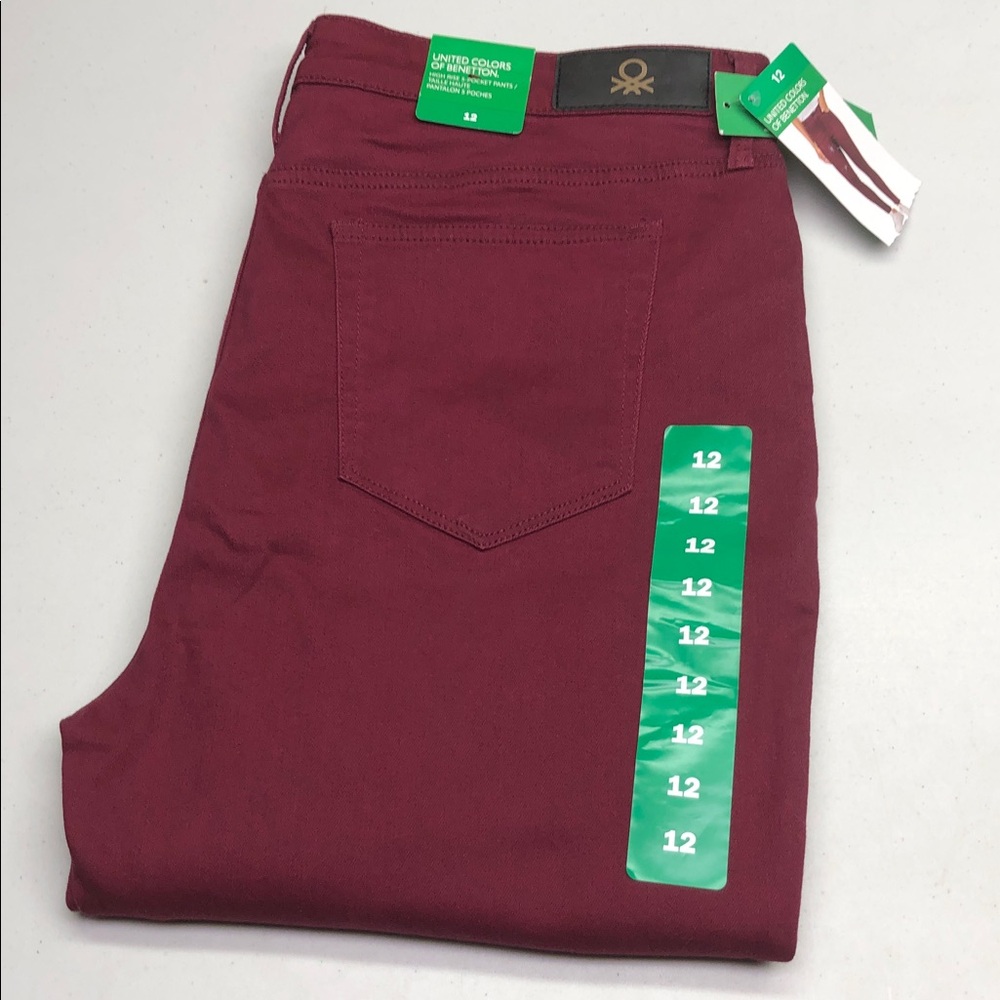 NWT UNITED COLORS OF BENETTON CRANBERRY HIGH-RISE STRAIGHT LEG PANTS 16/34x28 ⭐️